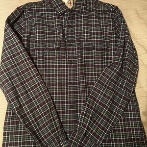 NEW Relwen Men's Plaid Button-Up Shirt in Burgundy and Green